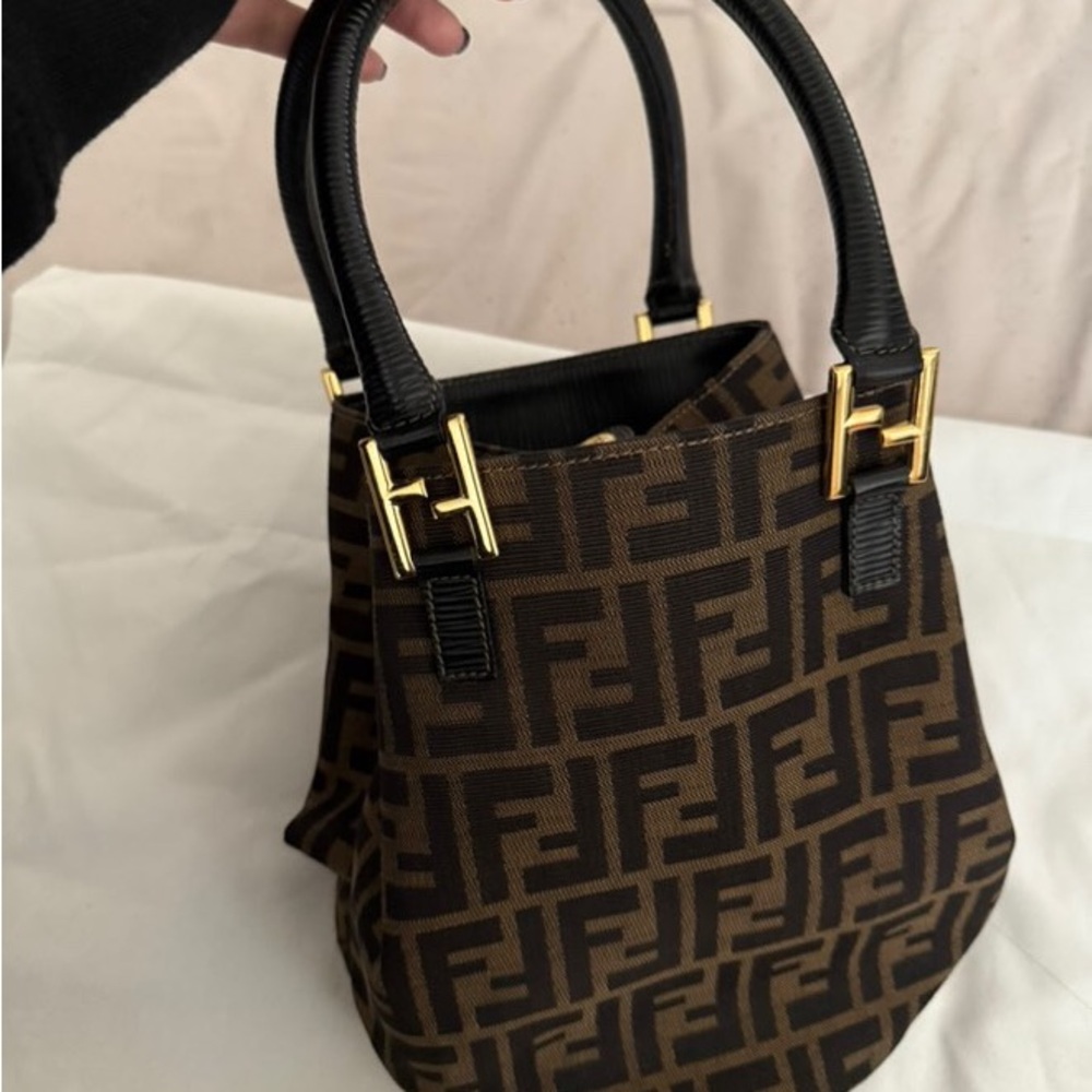 Fendi Brown and Black Monogram Tote with Gold Accents